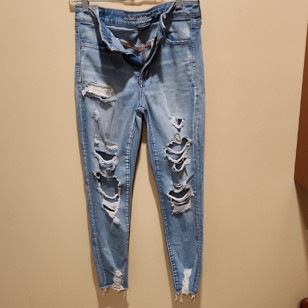 American Eagle Outfitters Light Blue Ripped Skinny Jeans